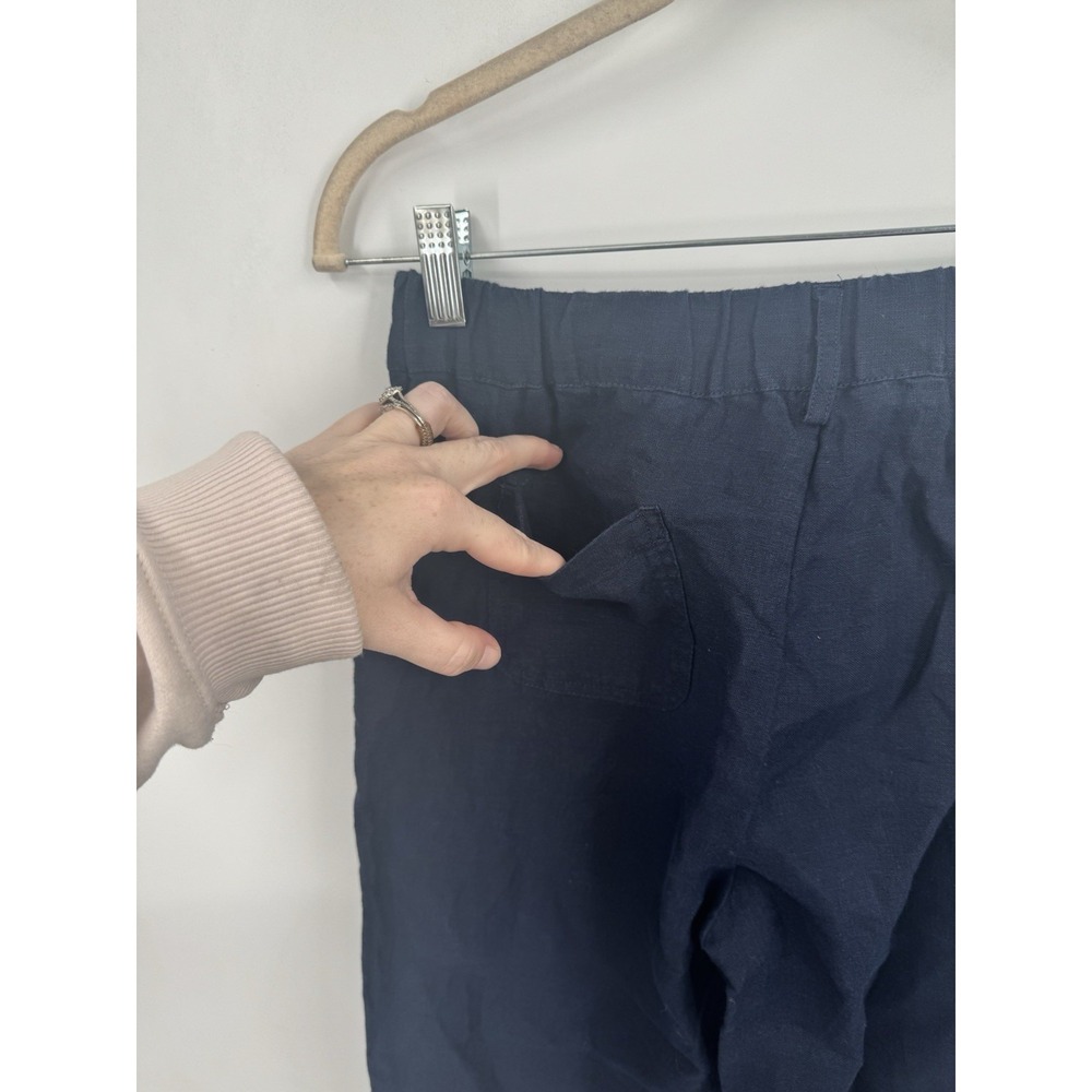 Quince Linen Casual Pant Women XS Navy Blue Minimalist Beach Coastal Pull On - Picture 5 of 8